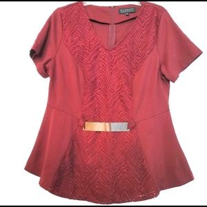 Eloquii Peplum Ponte top with metal belt accent